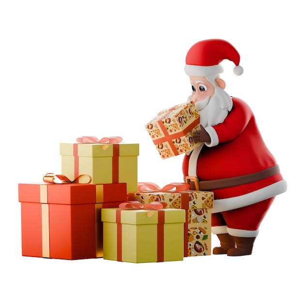 Santa Claus con ambas manos tomando un regalo