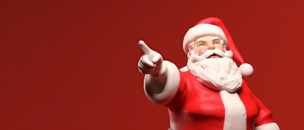 Foto santa claus apuntando sobre fondo rojo vacío ai generativo