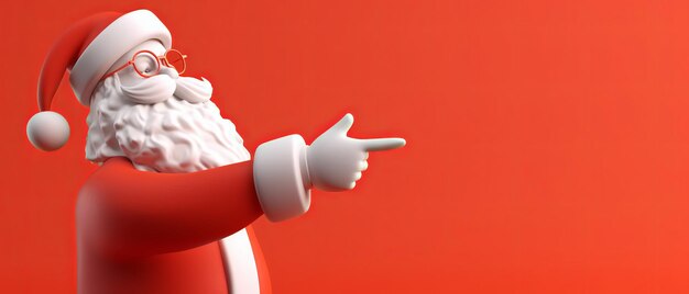 Foto santa claus apuntando sobre fondo rojo vacío ai generativo