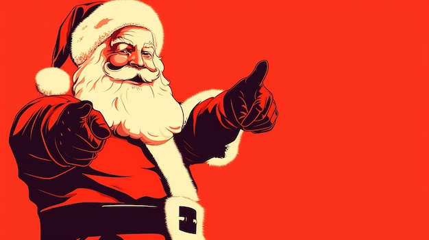 Santa Claus apuntando sobre fondo rojo vacío Ai generativo