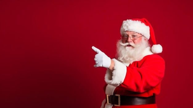 Santa Claus apuntando sobre fondo rojo vacío Ai generativo