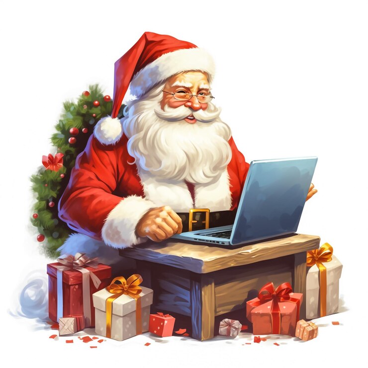 Santa Claus con una barba blanca en un vestido rojo con un fondo blanco lleva una bolsa de regalos para dar a