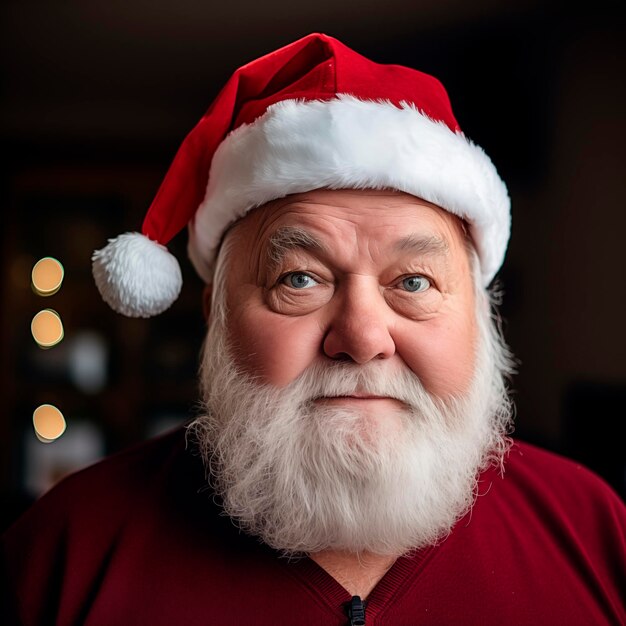 Foto santa claus con una cara graciosa en un fondo oscuro claro y oscuro