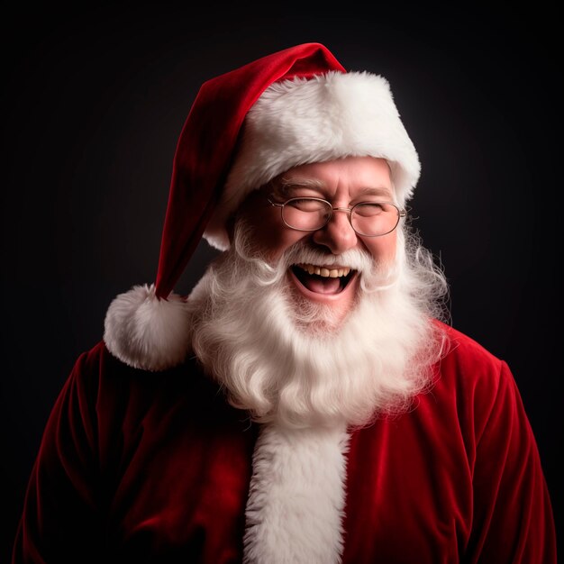 Foto santa claus con una cara graciosa en un fondo oscuro claro y oscuro