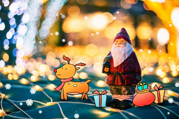 Santa Claus y Elk: ilustración de fotografía creativa mixta