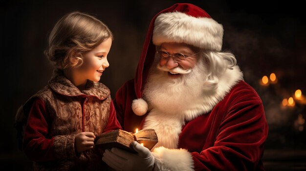 Foto santa claus entregando regalos a una niña