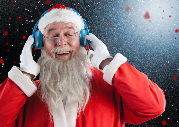 Santa claus escuchando música con auriculares