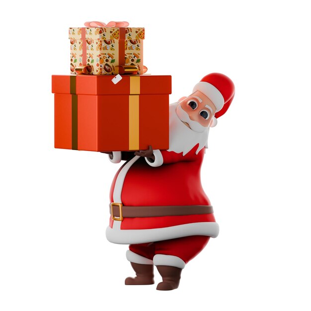 Santa Claus está llevando un montón de regalos