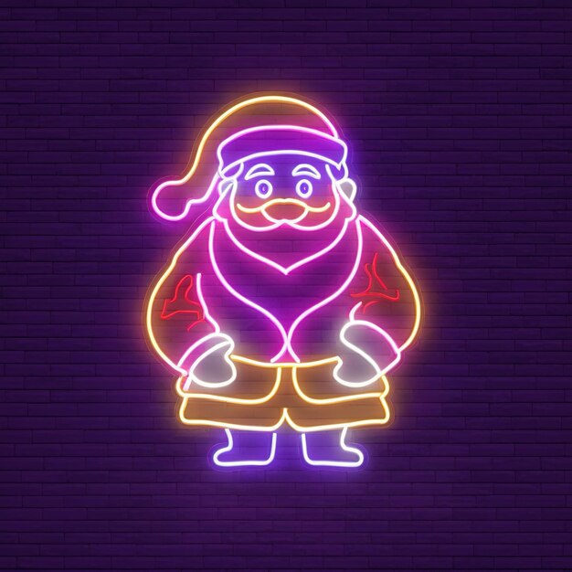 Foto santa claus icono estacional de navidad signo de neón retro señalización de luz eléctrica brillante
