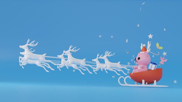 Santa Claus montando un trineo durante la Navidad 3D rendering