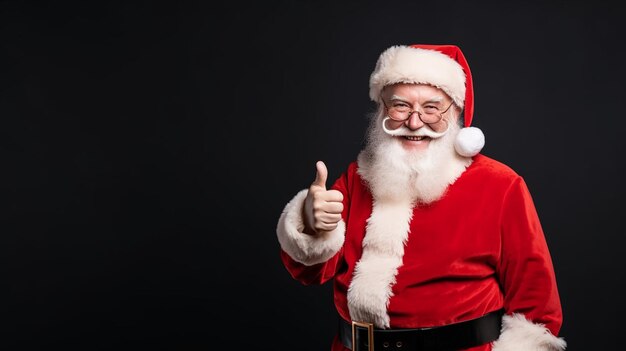 Santa Claus de pie aislado en el fondo de color y pulgares hacia arriba