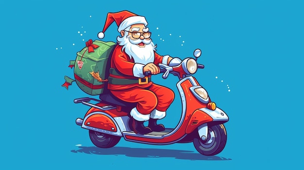 Santa Claus con regalos monta un scooter IA generativa