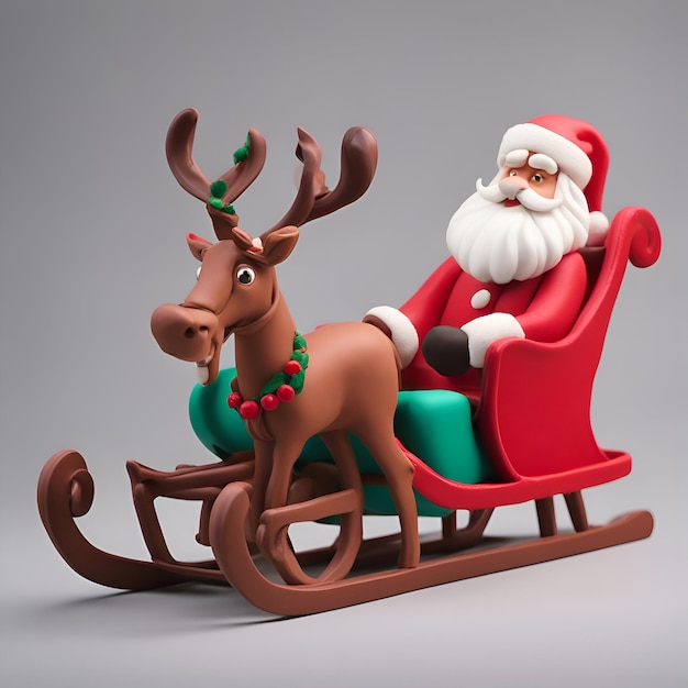 Santa Claus y renos en un trineo renderizado 3d