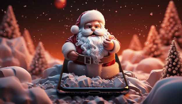 Santa Claus sentado en una tableta en la nieve ilustración 3d