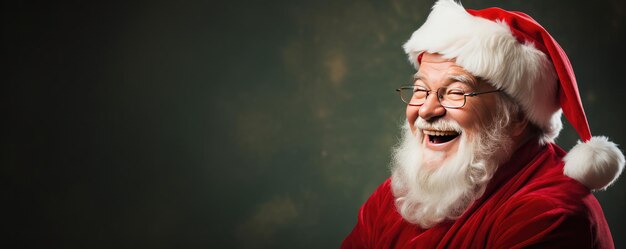 Foto santa claus está sonriendo en un fondo de navidad borroso banner generative ai