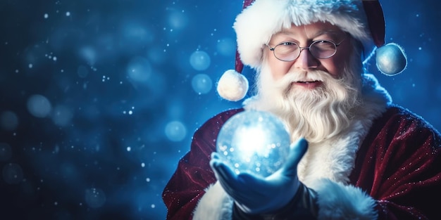 Santa Claus sosteniendo una bola de Navidad brillante Ilustración AI GenerativexA