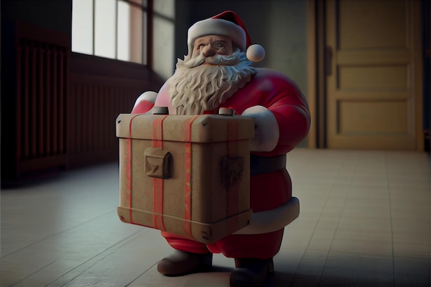 santa claus sosteniendo una caja de regalo festiva feliz navidad