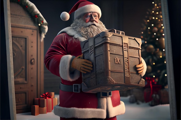 santa claus sosteniendo una caja de regalo festiva feliz navidad