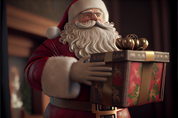 santa claus sosteniendo una caja de regalo festiva feliz navidad