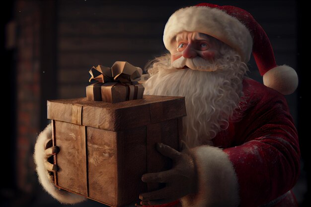 santa claus sosteniendo una caja de regalo festiva feliz navidad