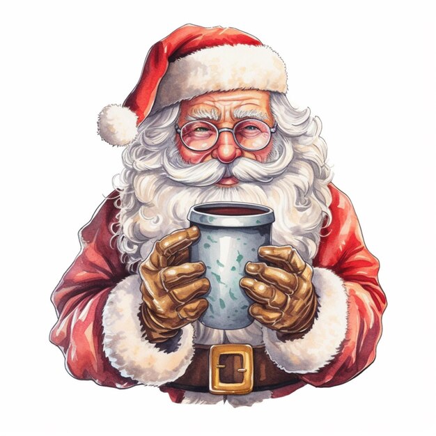 Santa Claus sosteniendo una taza de café con ambas manos generativa ai