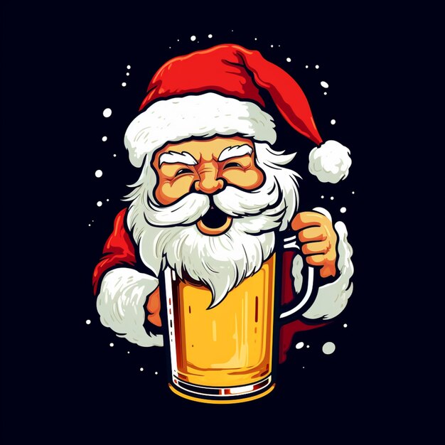 Santa Claus sosteniendo una taza de cerveza con una sonrisa en su cara generativa ai