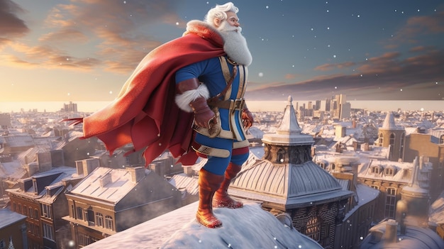 Santa claus en un techo nevado