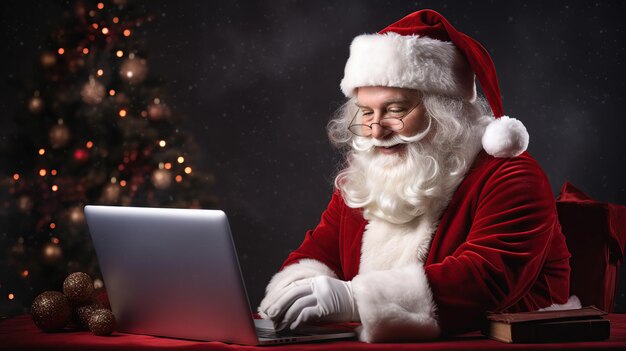 Santa Claus trabajando en una computadora portátil