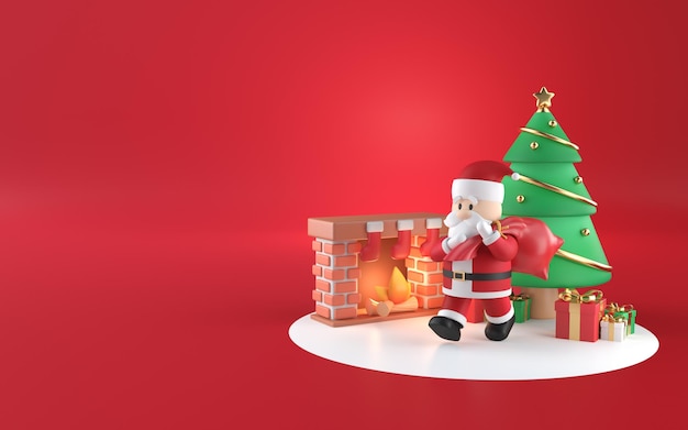 Santa dando regalos render 3d