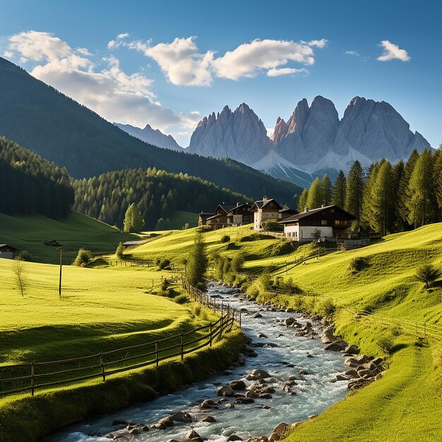 Santa Maddalena Val di Funes Alpes Dolomitas Itália Ilustração