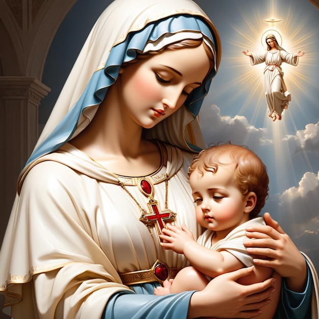 Santa María con el bebé Jesucristo en sus brazos