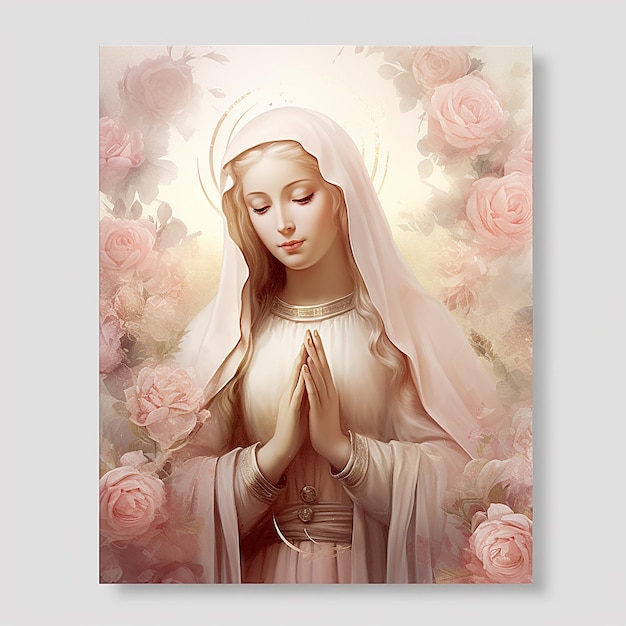Santa María Madre de Dios la Virgen María en rosas rosas pastel fondo cuadrado