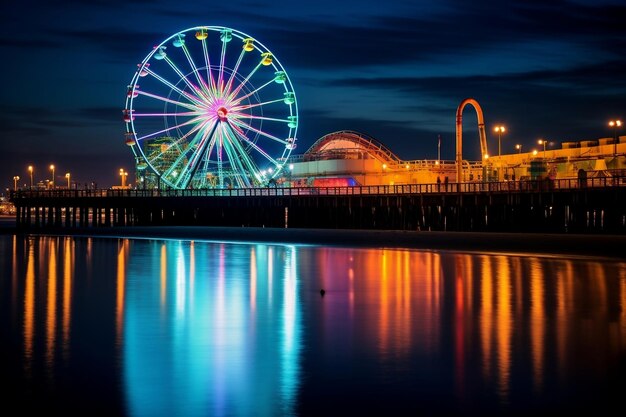 Santa Monicas ikonisches Riesenrad, Provinz der Vereinigten Staaten, beleuchtete generative KI