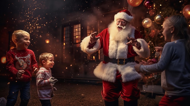 Santa con niños al aire libre Generative Ai