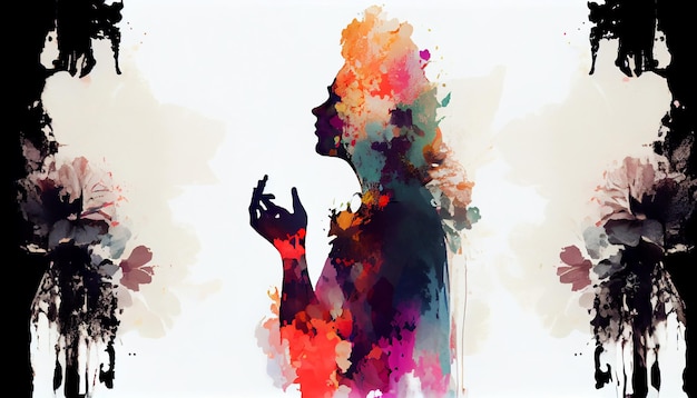 Santa oración adoración espiritual de una mujer en pintura colorida humo