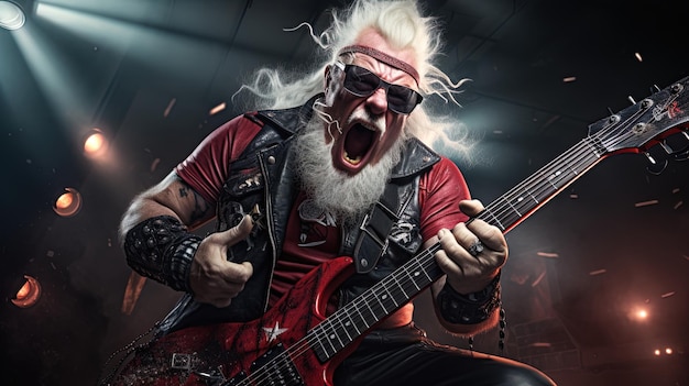 Santa en el punk rock vocalizando en voz alta