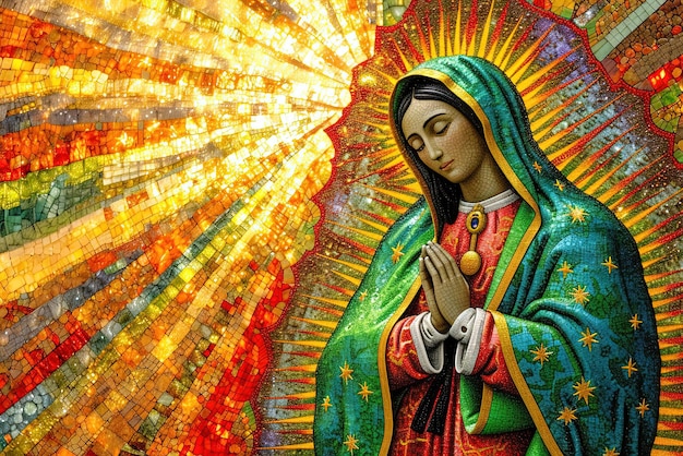 Santa Radiante Senhora de Guadalupe Abraçando o Sol