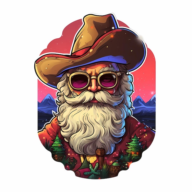 Santas Radiant Adventure Pegatina temática de neón del colorido desierto navideño