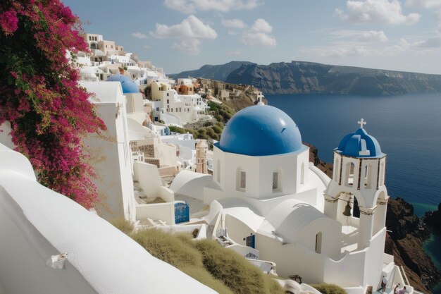 Foto santorini grecia una hermosa isla con edificios encalados y iglesias con cúpulas azules