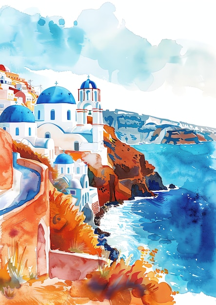 Santorini Grécia Praia Vermelha paisagem aquarela modelo de convite de casamento