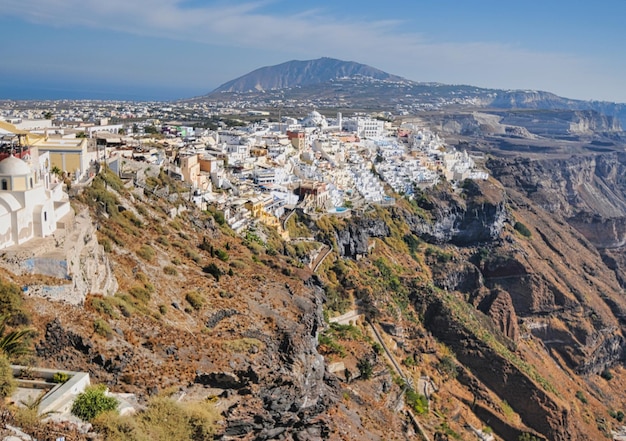 Santorini vulkanische Caldera, wie von Fira Hauptstadt von Santorini Griechenland gesehen