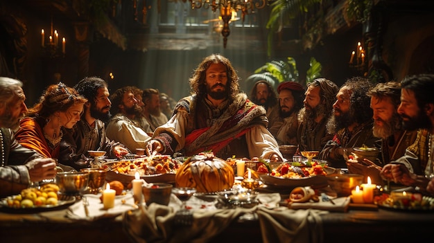 Los santos festejando en la mesa del rey