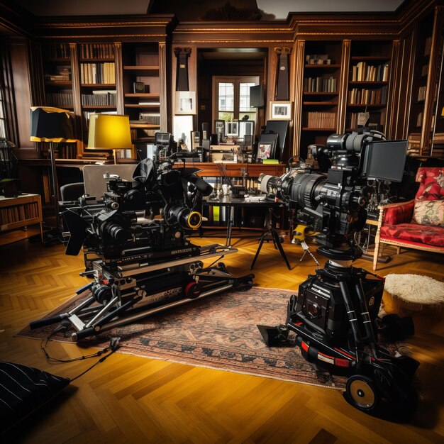 Foto santuario cinematográfico explorando el arsenal de un director de cine en una habitación