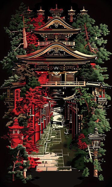 Foto santuarios y templos de nikkos con escena de la calle sagrada collaje de cedro concept design art