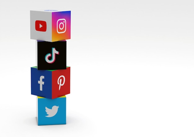 São Paulo Brasil 4 de outubro de 2022 Ilustração 3D Uma coleção de cubos com logotipos impressos de redes sociais mundialmente famosas e mensageiros online como Facebook Instagram YouTube WeChat