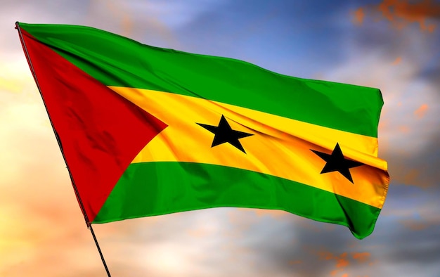 sao_tome_and_principe Bandeira 3D e fundo de nuvem Imagem