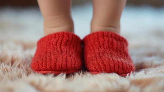 Sapatinhos de bebê com textura macia descansando na superfície tecida