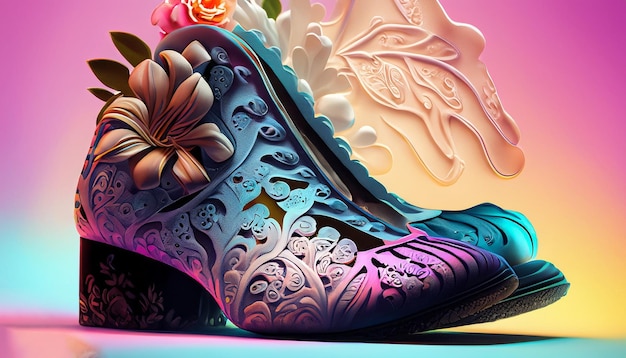 Foto sapato textura realista vibrante estúdio colorida iluminação floral realista detalhe intrincado suave suave