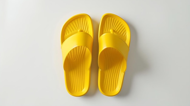 Sapatos amarelos de verão Sandália de borracha em fundo branco Conceito de férias Top IA gerativa