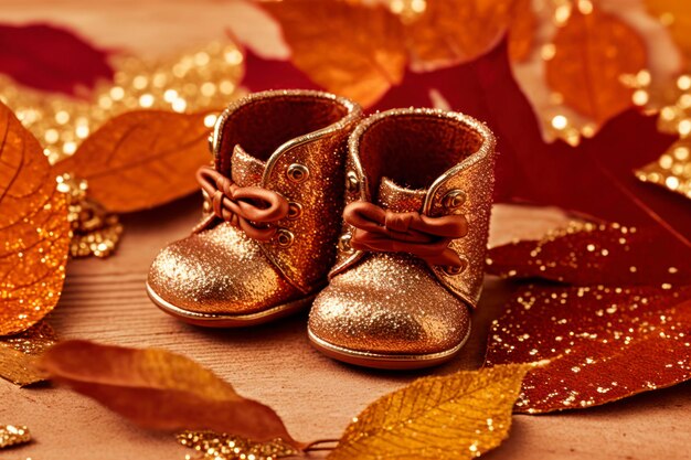 Sapatos de bebê com brilho de fundo de outono